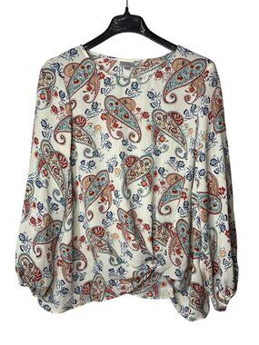Avenue Semi Sheer Blouse Top Size 18/20 Twist Front Paisley Floral Multicolor
